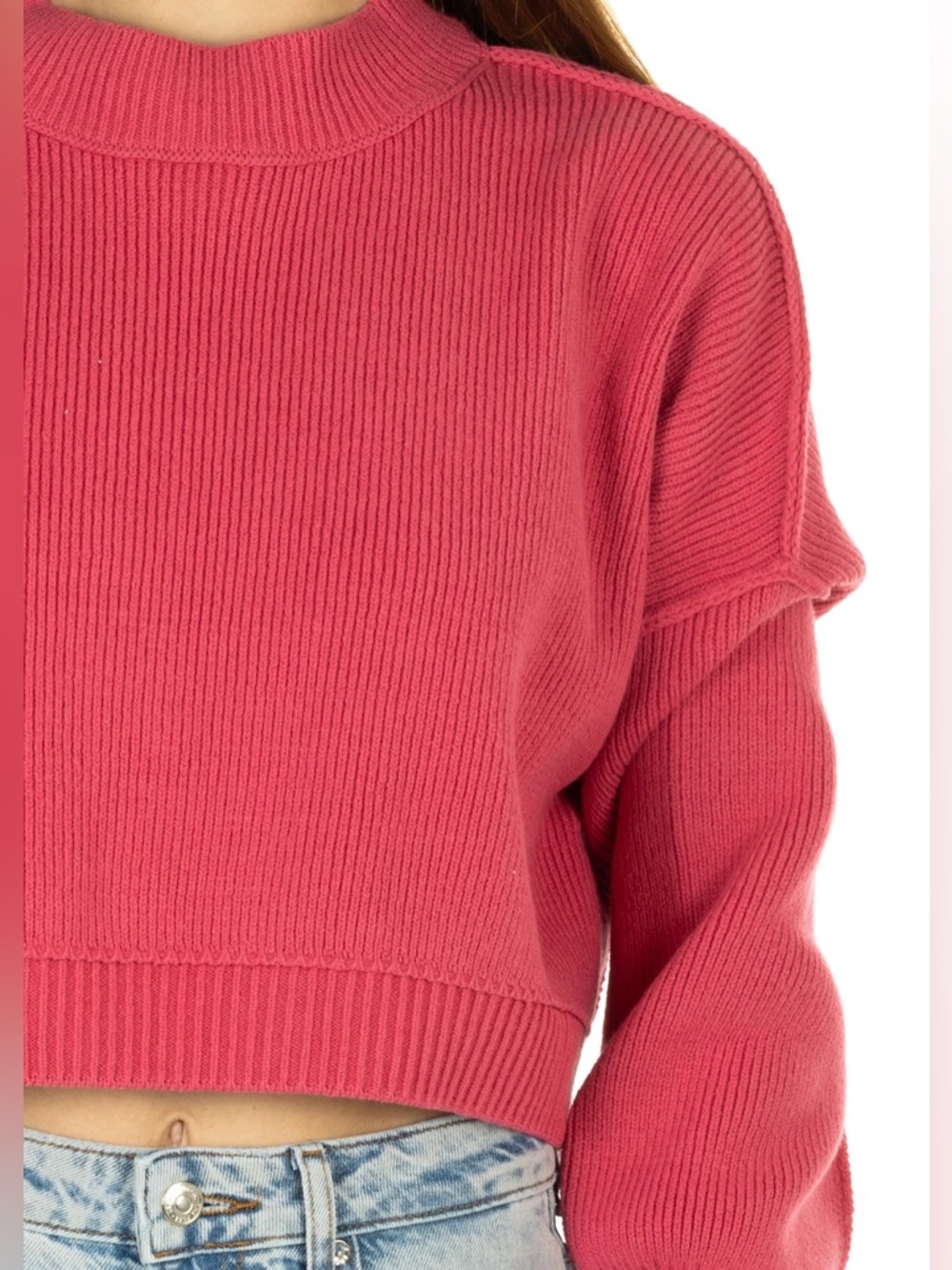 Free People Cropped Hot Pink Crewneck Sweater